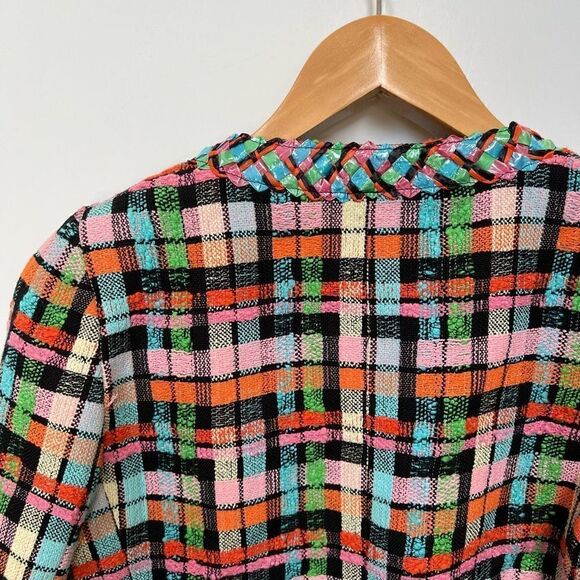 NWT Weill Paris Tweed Blazer Jacket Rainbow Black Plaid Colorful size 8 - Picture 6 of 12
